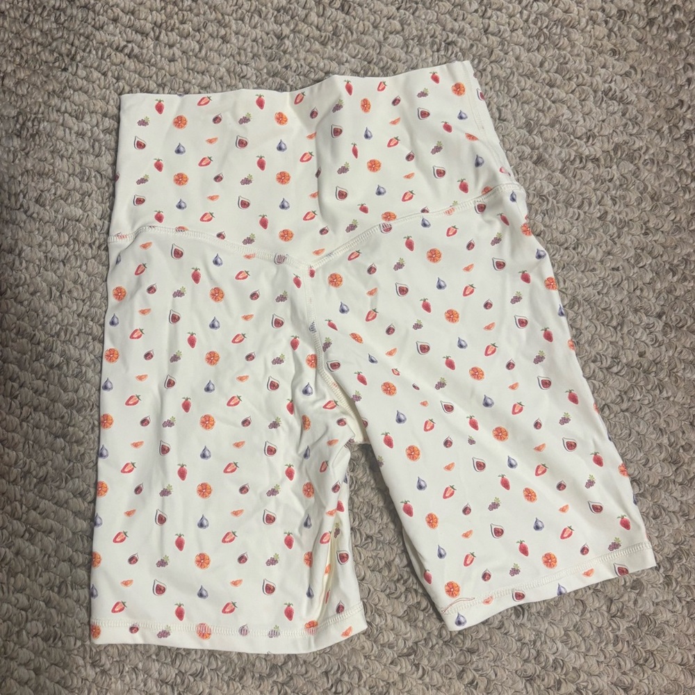 White w/ mixed fruit biker shorts women